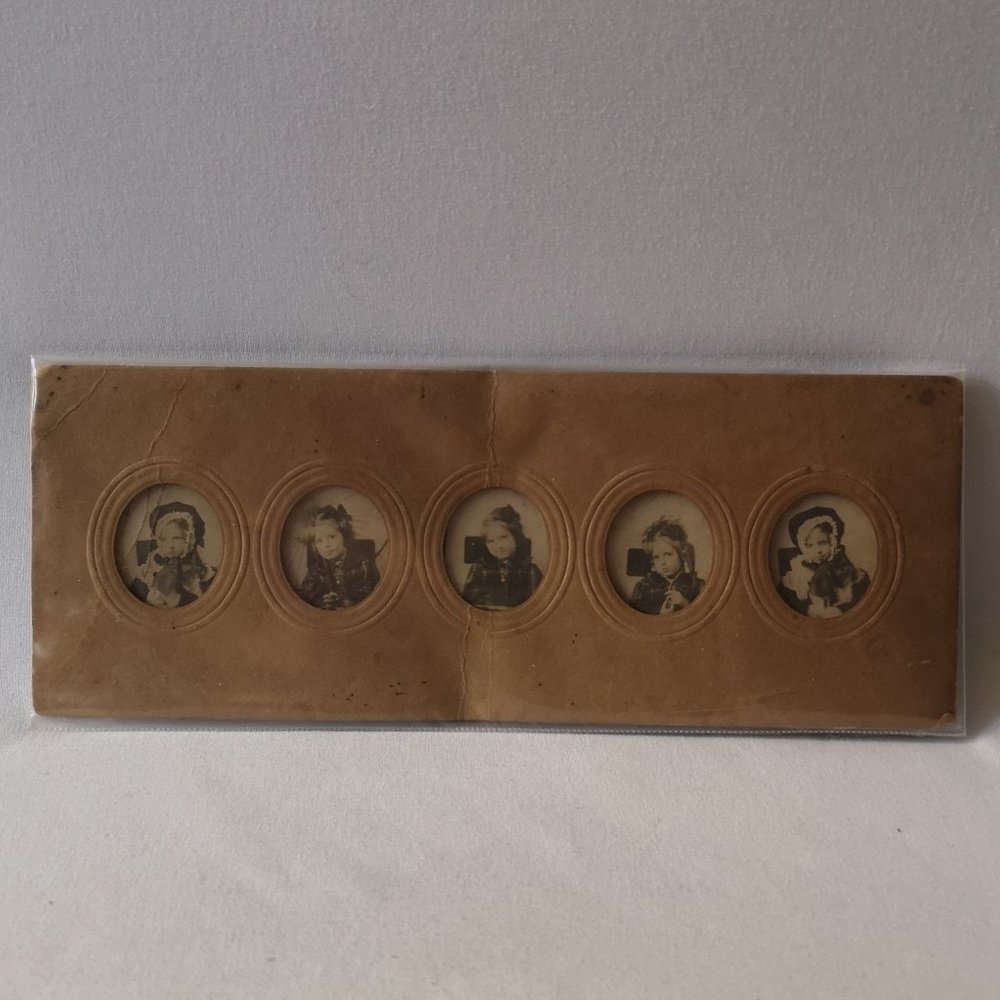Intriguing Set of 5 Girl Class Photos in Paper Frame, Teacher Name on Reverse